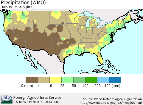 United States Precipitation (WMO) Thematic Map For 12/19/2022 - 12/25/2022
