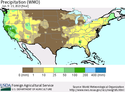 United States Precipitation (WMO) Thematic Map For 1/9/2023 - 1/15/2023