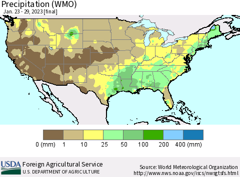 United States Precipitation (WMO) Thematic Map For 1/23/2023 - 1/29/2023