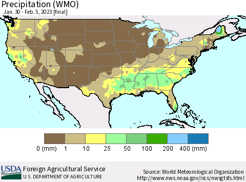 United States Precipitation (WMO) Thematic Map For 1/30/2023 - 2/5/2023