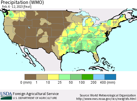 United States Precipitation (WMO) Thematic Map For 2/6/2023 - 2/12/2023
