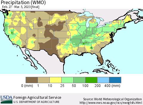 United States Precipitation (WMO) Thematic Map For 2/27/2023 - 3/5/2023