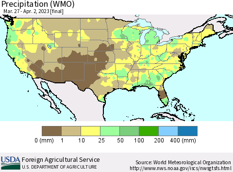 United States Precipitation (WMO) Thematic Map For 3/27/2023 - 4/2/2023