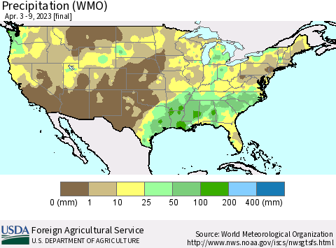 United States Precipitation (WMO) Thematic Map For 4/3/2023 - 4/9/2023