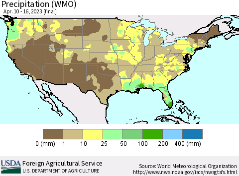 United States Precipitation (WMO) Thematic Map For 4/10/2023 - 4/16/2023