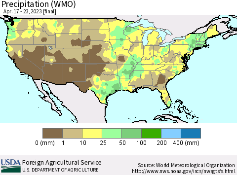 United States Precipitation (WMO) Thematic Map For 4/17/2023 - 4/23/2023