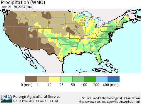 United States Precipitation (WMO) Thematic Map For 4/24/2023 - 4/30/2023