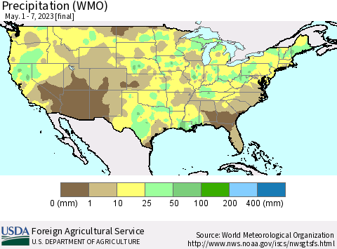 United States Precipitation (WMO) Thematic Map For 5/1/2023 - 5/7/2023