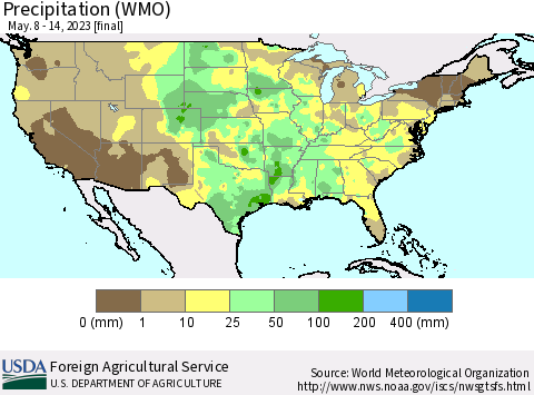 United States Precipitation (WMO) Thematic Map For 5/8/2023 - 5/14/2023