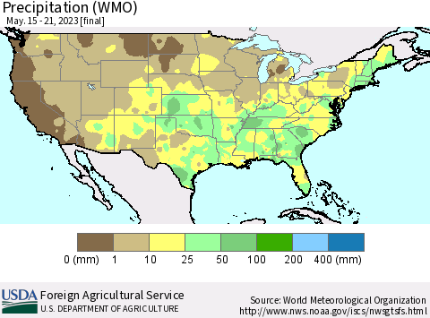 United States Precipitation (WMO) Thematic Map For 5/15/2023 - 5/21/2023