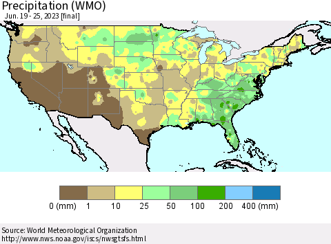United States Precipitation (WMO) Thematic Map For 6/19/2023 - 6/25/2023