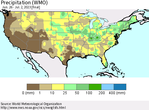 United States Precipitation (WMO) Thematic Map For 6/26/2023 - 7/2/2023