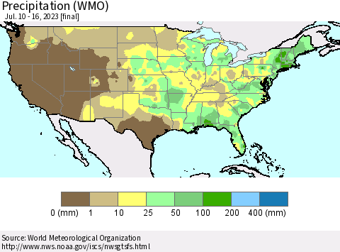 United States Precipitation (WMO) Thematic Map For 7/10/2023 - 7/16/2023