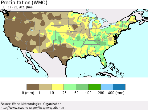 United States Precipitation (WMO) Thematic Map For 7/17/2023 - 7/23/2023