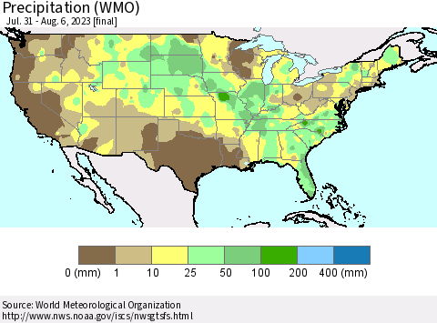 United States Precipitation (WMO) Thematic Map For 7/31/2023 - 8/6/2023