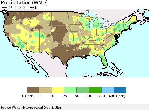 United States Precipitation (WMO) Thematic Map For 8/14/2023 - 8/20/2023