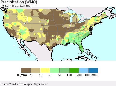 United States Precipitation (WMO) Thematic Map For 8/28/2023 - 9/3/2023