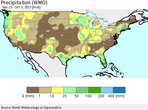 United States Precipitation (WMO) Thematic Map For 9/25/2023 - 10/1/2023