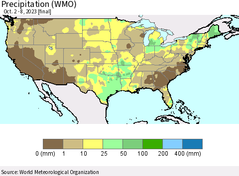 United States Precipitation (WMO) Thematic Map For 10/2/2023 - 10/8/2023