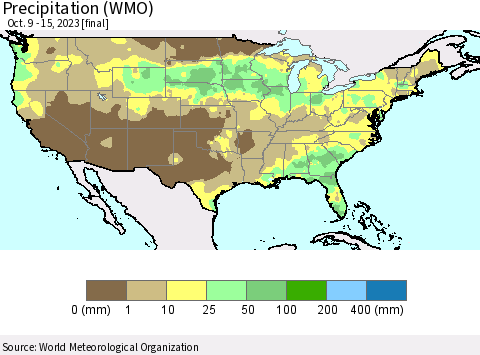 United States Precipitation (WMO) Thematic Map For 10/9/2023 - 10/15/2023