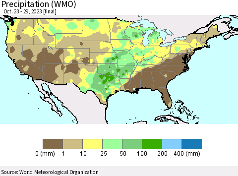 United States Precipitation (WMO) Thematic Map For 10/23/2023 - 10/29/2023