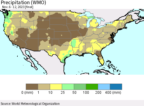 United States Precipitation (WMO) Thematic Map For 11/6/2023 - 11/12/2023