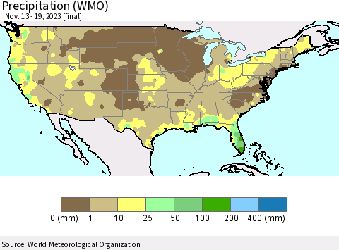 United States Precipitation (WMO) Thematic Map For 11/13/2023 - 11/19/2023