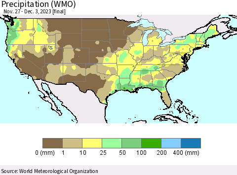 United States Precipitation (WMO) Thematic Map For 11/27/2023 - 12/3/2023
