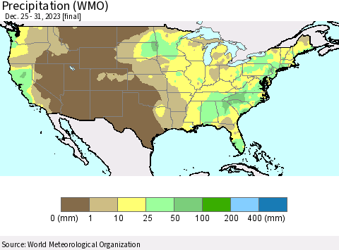 United States Precipitation (WMO) Thematic Map For 12/25/2023 - 12/31/2023