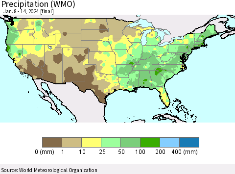 United States Precipitation (WMO) Thematic Map For 1/8/2024 - 1/14/2024