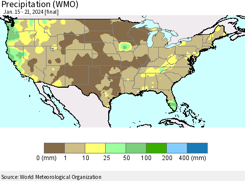 United States Precipitation (WMO) Thematic Map For 1/15/2024 - 1/21/2024