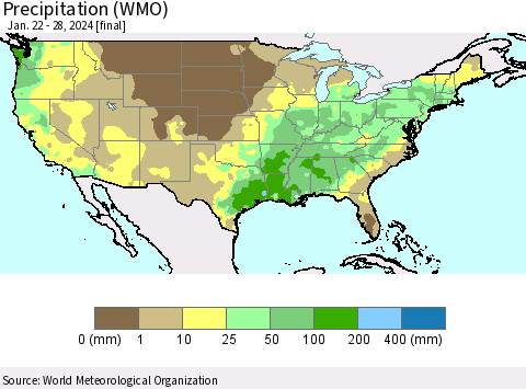 United States Precipitation (WMO) Thematic Map For 1/22/2024 - 1/28/2024