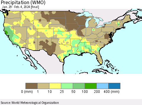 United States Precipitation (WMO) Thematic Map For 1/29/2024 - 2/4/2024