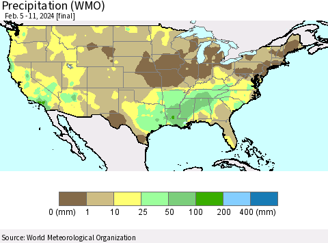 United States Precipitation (WMO) Thematic Map For 2/5/2024 - 2/11/2024