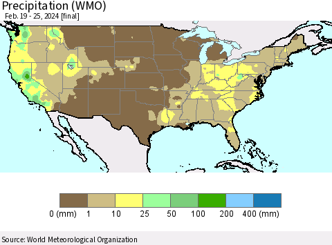 United States Precipitation (WMO) Thematic Map For 2/19/2024 - 2/25/2024