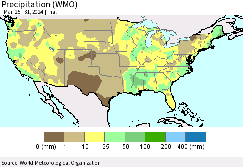 United States Precipitation (WMO) Thematic Map For 3/25/2024 - 3/31/2024