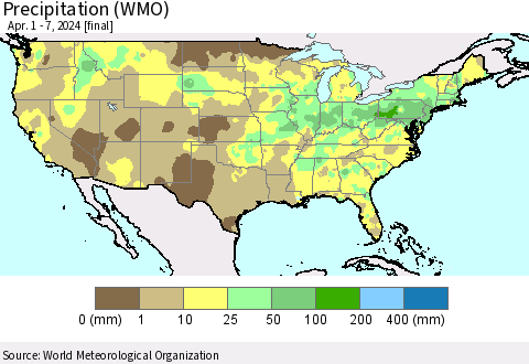 United States Precipitation (WMO) Thematic Map For 4/1/2024 - 4/7/2024