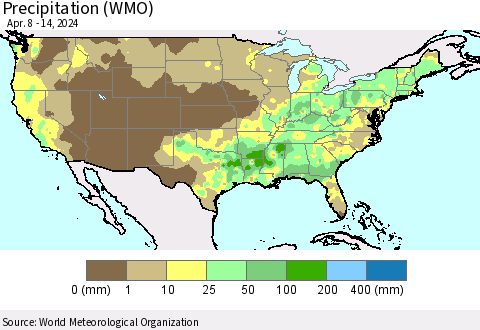 United States Precipitation (WMO) Thematic Map For 4/8/2024 - 4/14/2024