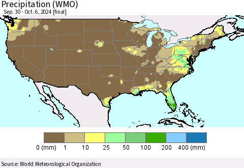 United States Precipitation (WMO) Thematic Map For 9/30/2024 - 10/6/2024