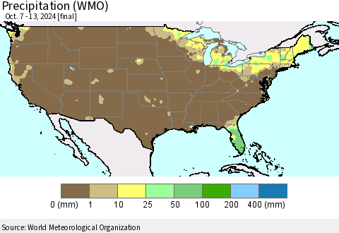United States Precipitation (WMO) Thematic Map For 10/7/2024 - 10/13/2024