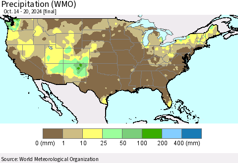 United States Precipitation (WMO) Thematic Map For 10/14/2024 - 10/20/2024