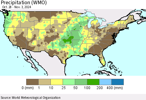 United States Precipitation (WMO) Thematic Map For 10/28/2024 - 11/3/2024