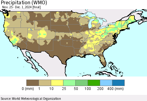 United States Precipitation (WMO) Thematic Map For 11/25/2024 - 12/1/2024