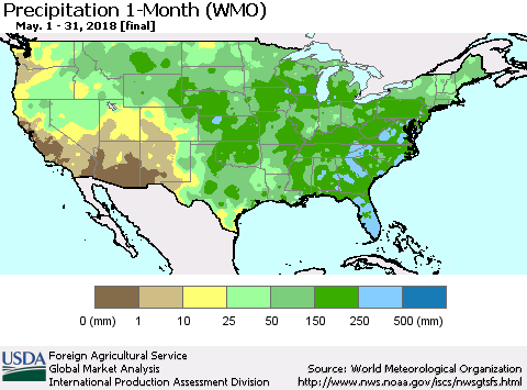 United States Precipitation 1-Month (WMO) Thematic Map For 5/1/2018 - 5/31/2018