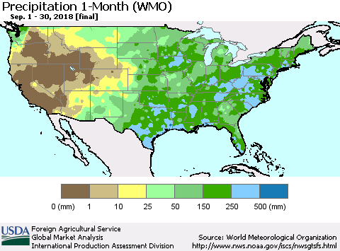 United States Precipitation 1-Month (WMO) Thematic Map For 9/1/2018 - 9/30/2018