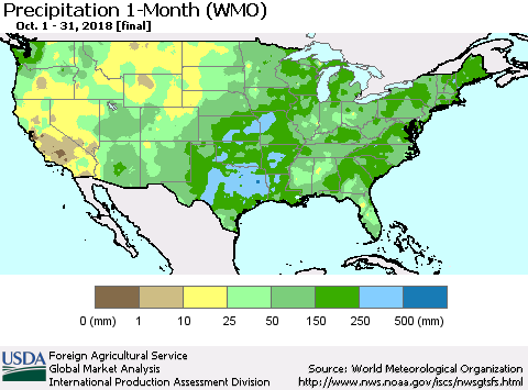 United States Precipitation 1-Month (WMO) Thematic Map For 10/1/2018 - 10/31/2018