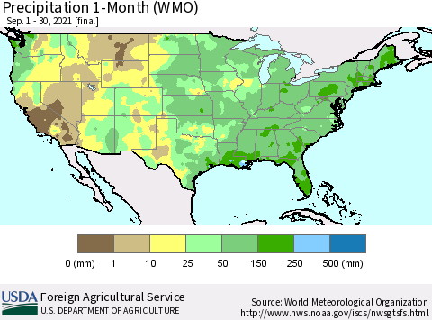 United States Precipitation 1-Month (WMO) Thematic Map For 9/1/2021 - 9/30/2021