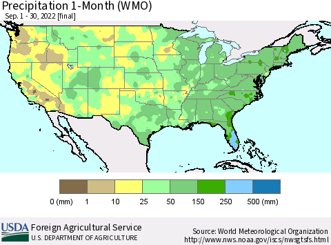 United States Precipitation 1-Month (WMO) Thematic Map For 9/1/2022 - 9/30/2022