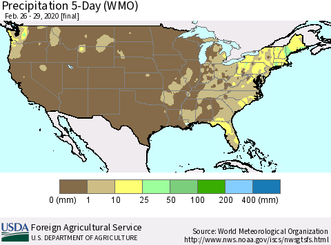 United States Precipitation 5-Day (WMO) Thematic Map For 2/26/2020 - 2/29/2020