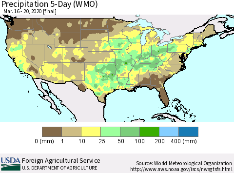 United States Precipitation 5-Day (WMO) Thematic Map For 3/16/2020 - 3/20/2020